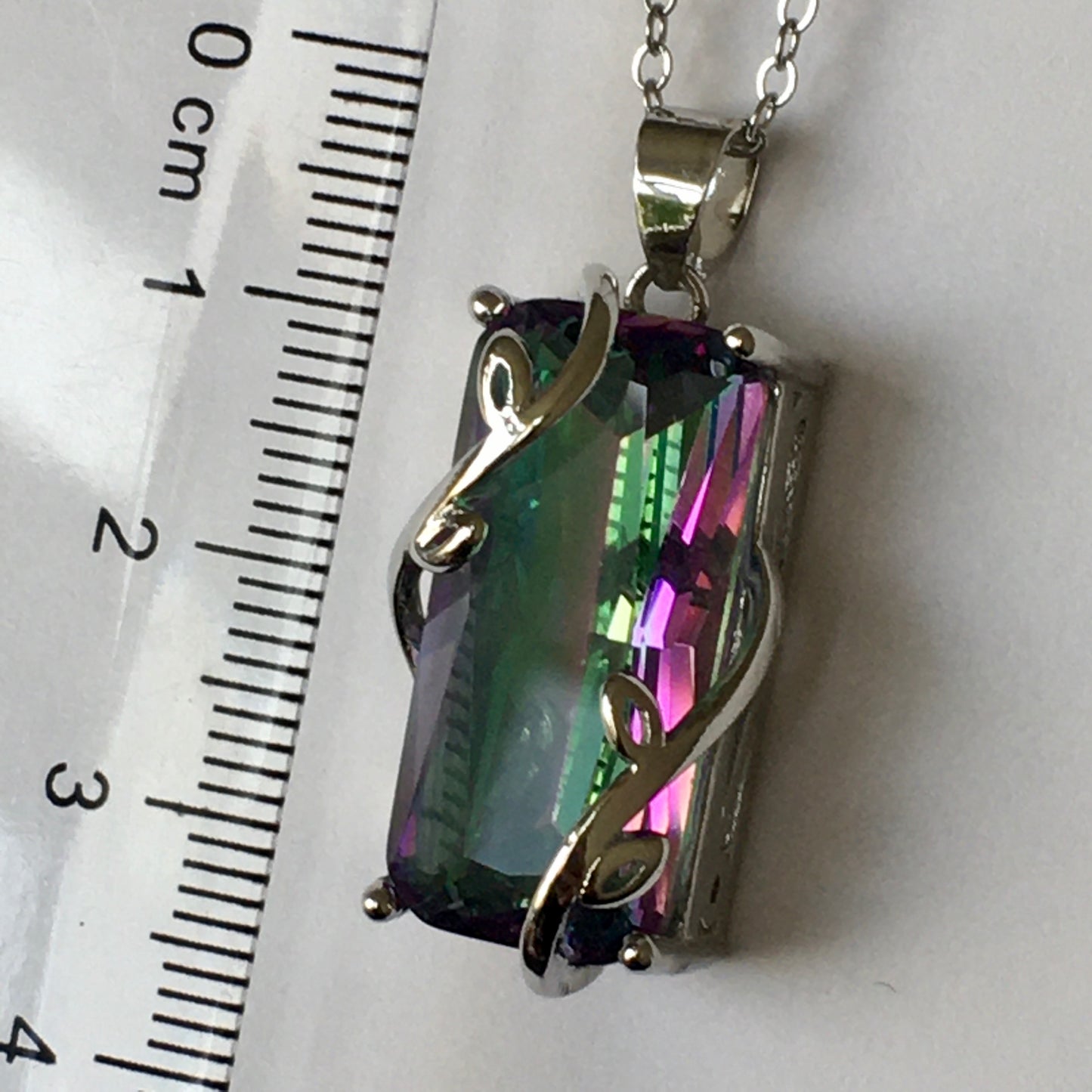 Mystic Topaz Rainbow Topaz Multi-color shine Pendant Necklace 925 Sterling Silver Emerald Cut