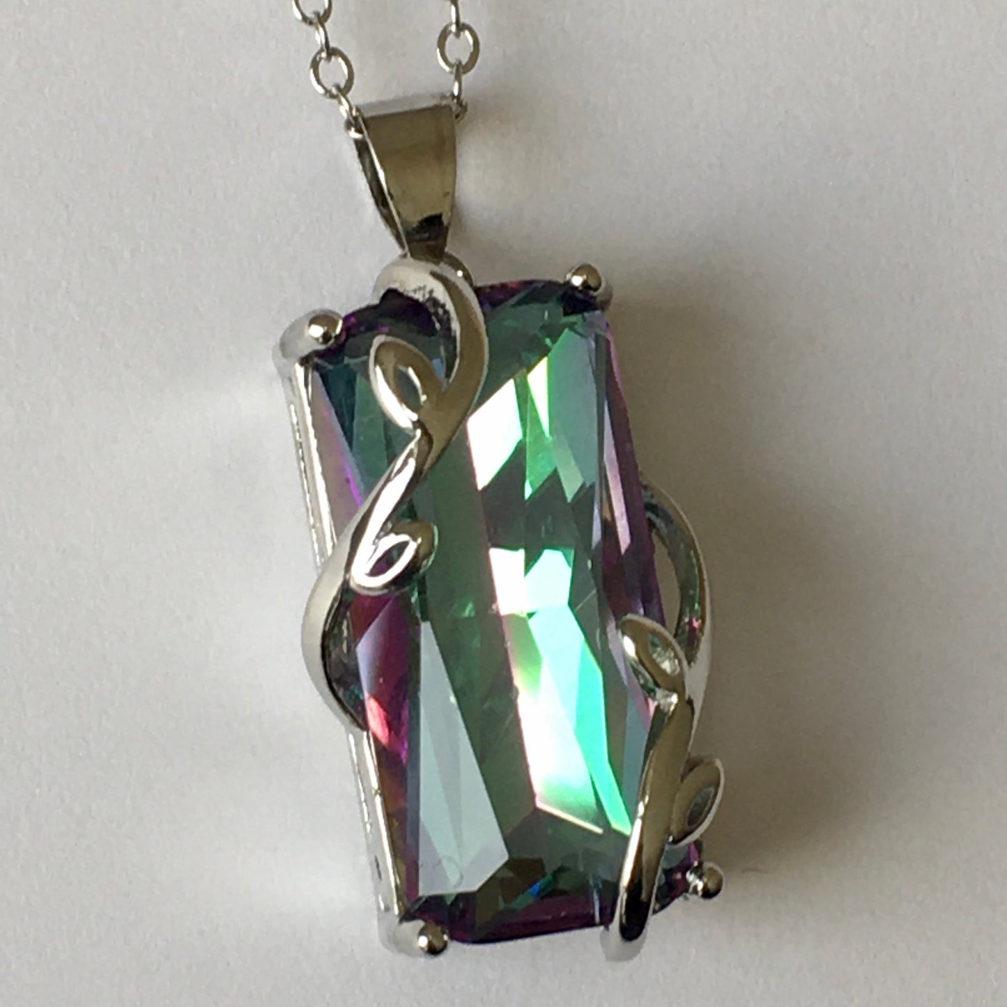 Mystic Topaz Rainbow Topaz Multi-color shine Pendant Necklace 925 Sterling Silver Emerald Cut