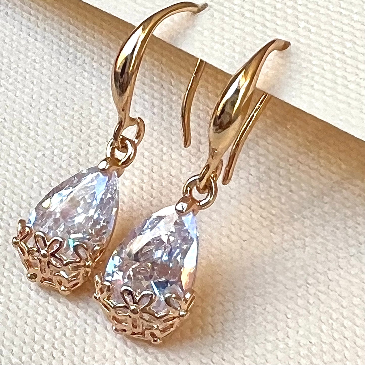 Quality White Crystal Earrings Rose Gold Rhodium Polish Allergy Free