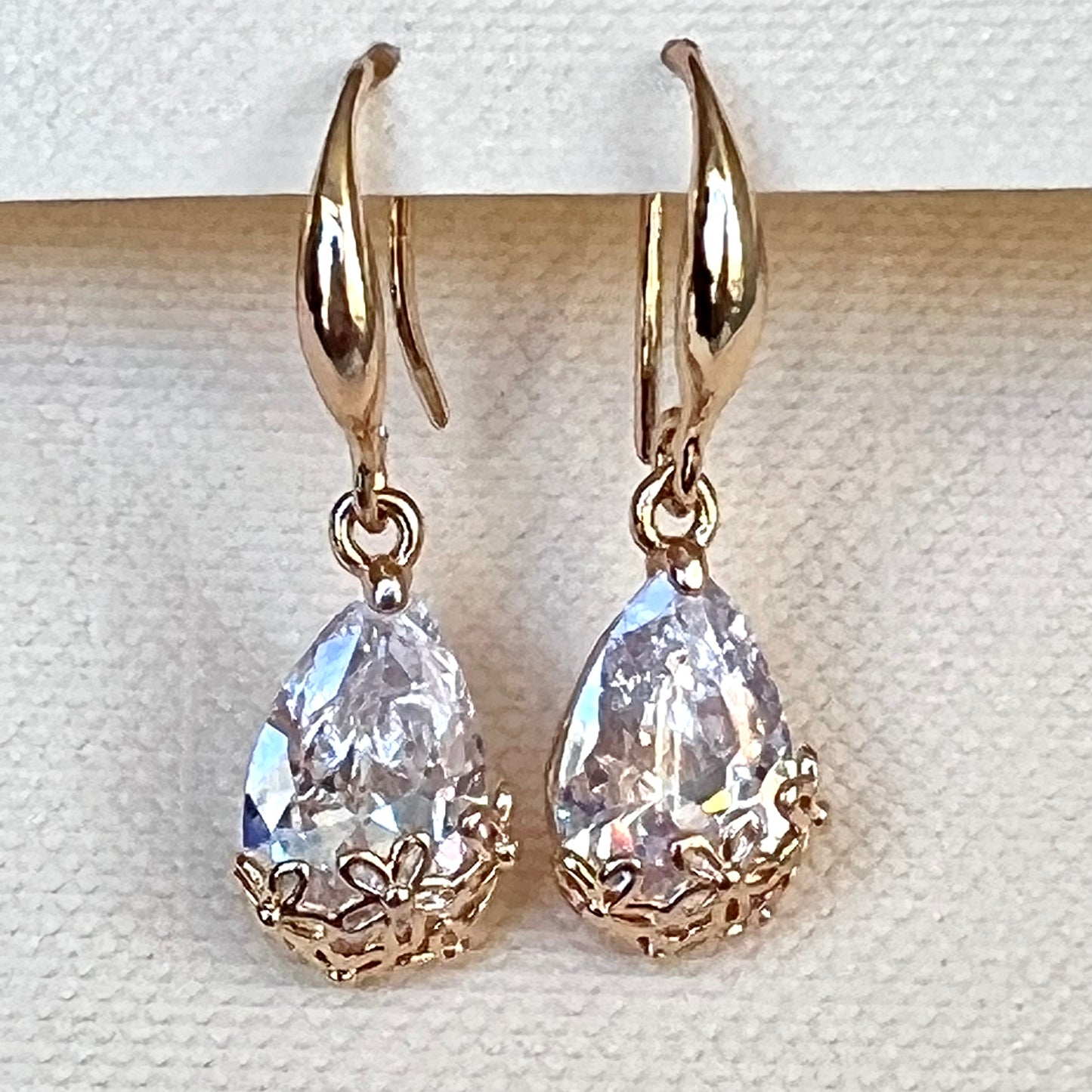 Quality White Crystal Earrings Rose Gold Rhodium Polish Allergy Free