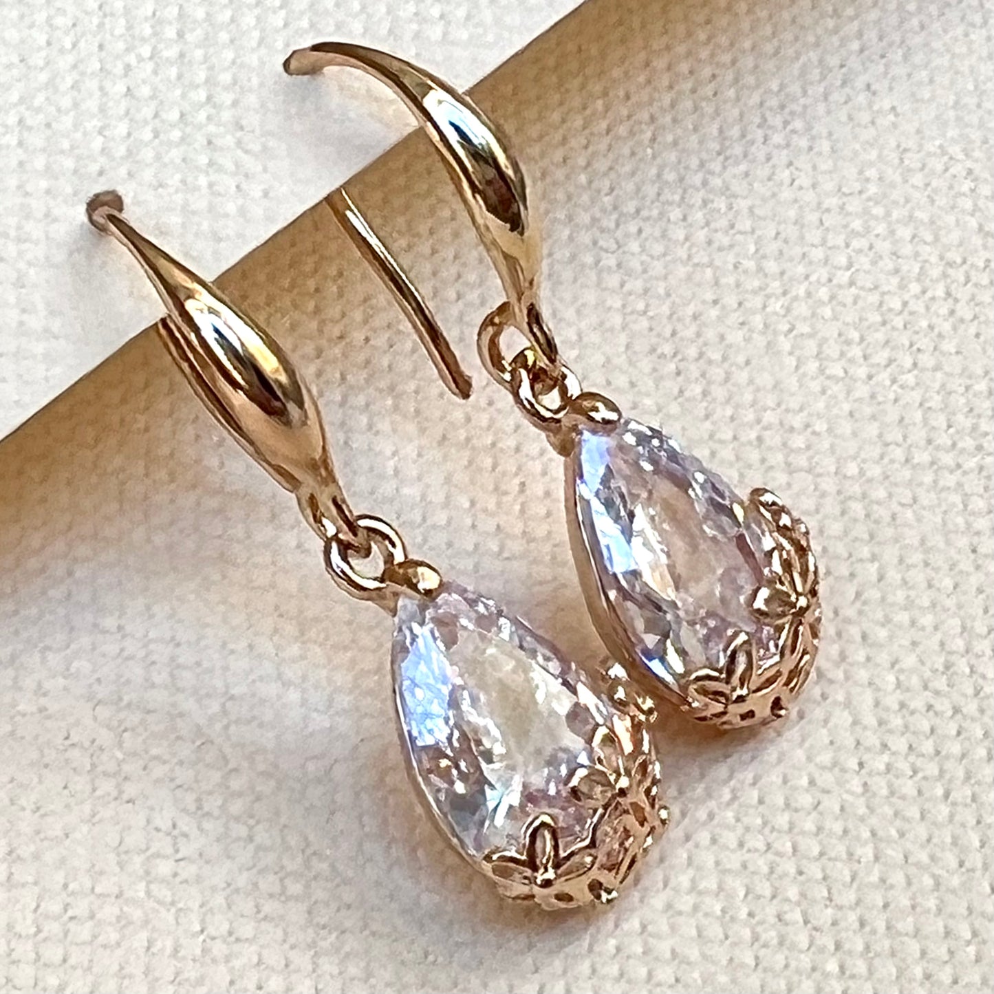 Quality White Crystal Earrings Rose Gold Rhodium Polish Allergy Free