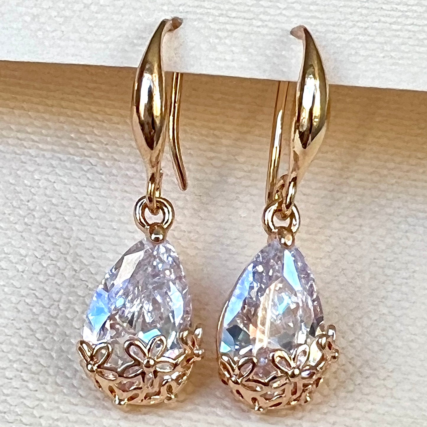 Quality White Crystal Earrings Rose Gold Rhodium Polish Allergy Free