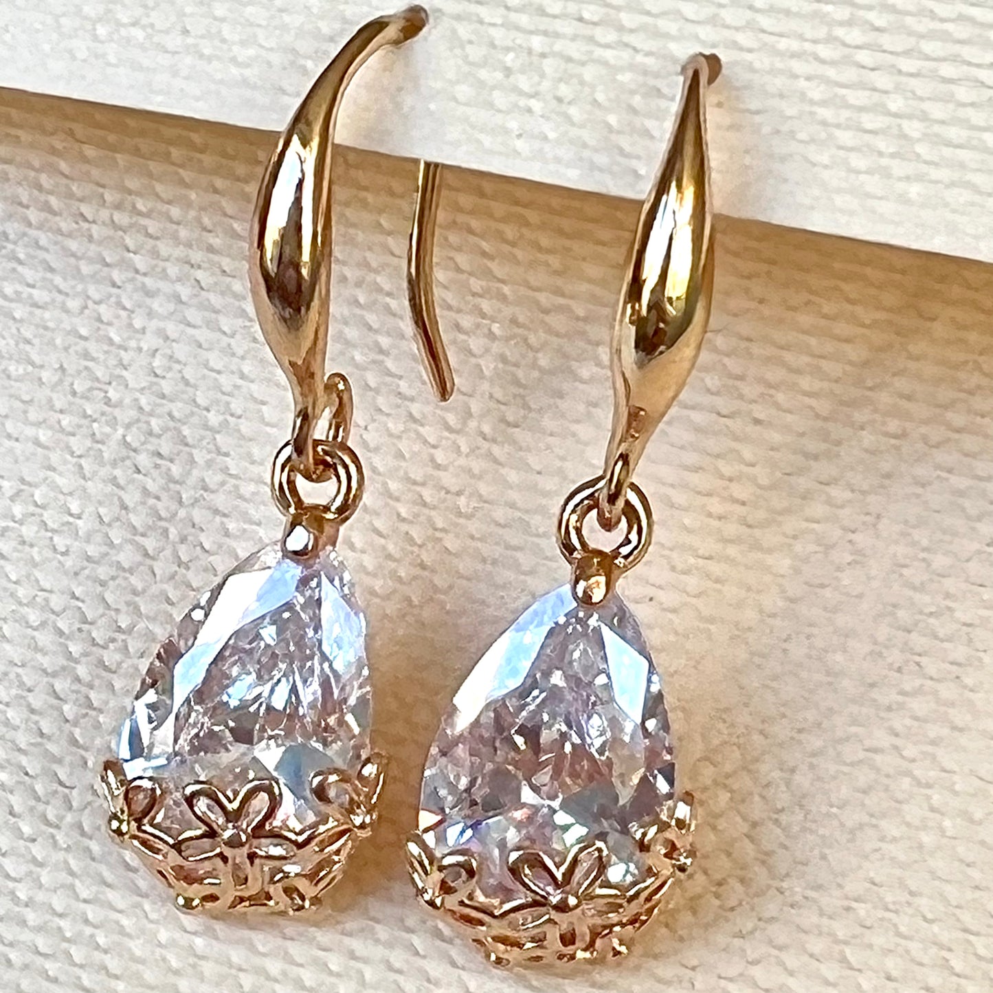 Quality White Crystal Earrings Rose Gold Rhodium Polish Allergy Free