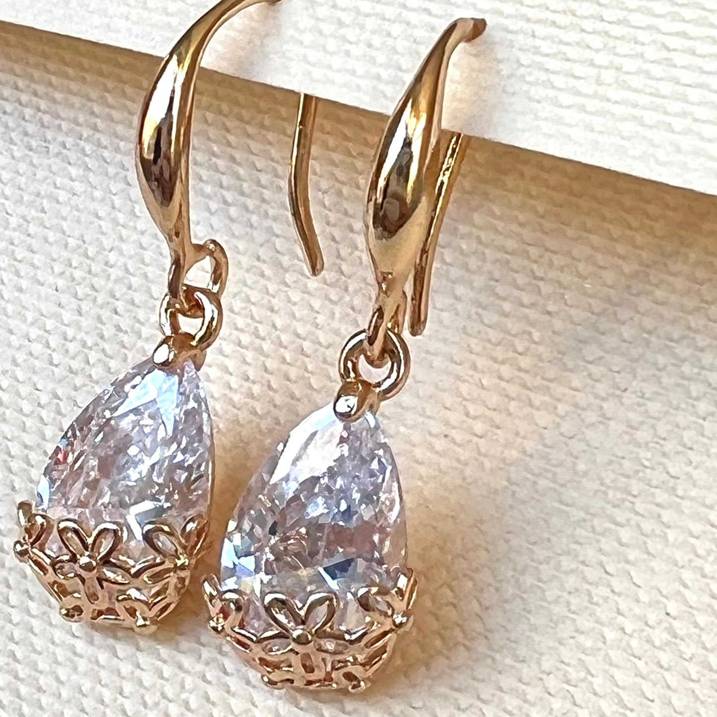 Quality White Crystal Earrings Rose Gold Rhodium Polish Allergy Free