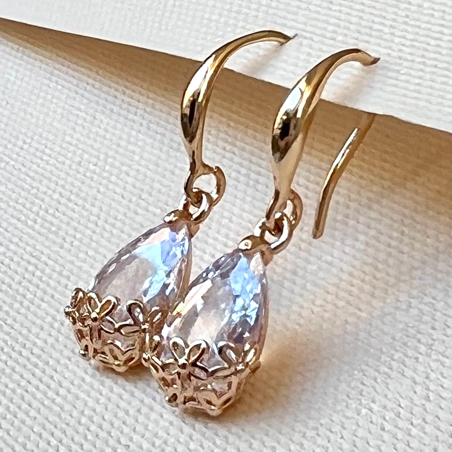 Quality White Crystal Earrings Rose Gold Rhodium Polish Allergy Free