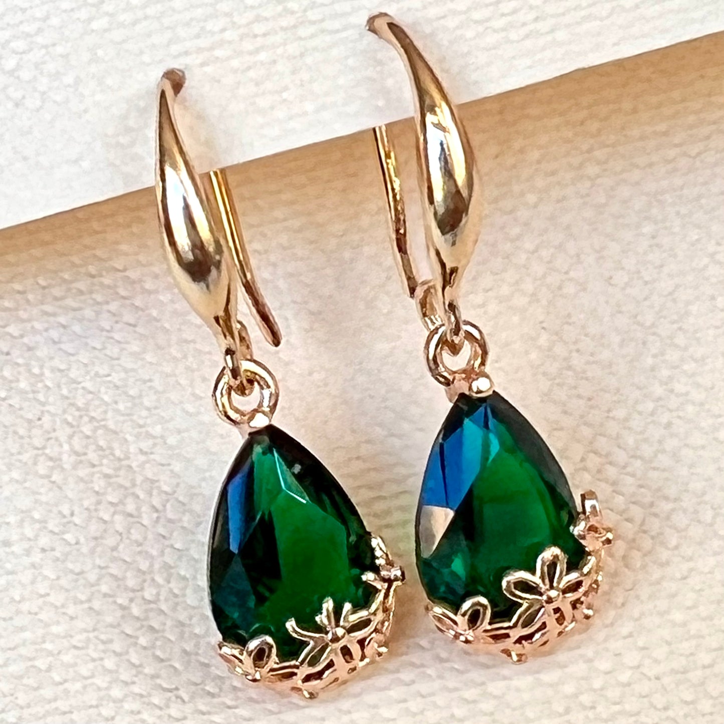 Quality Green Helenite Earrings Rose Gold Rhodium Polish Allergy Free