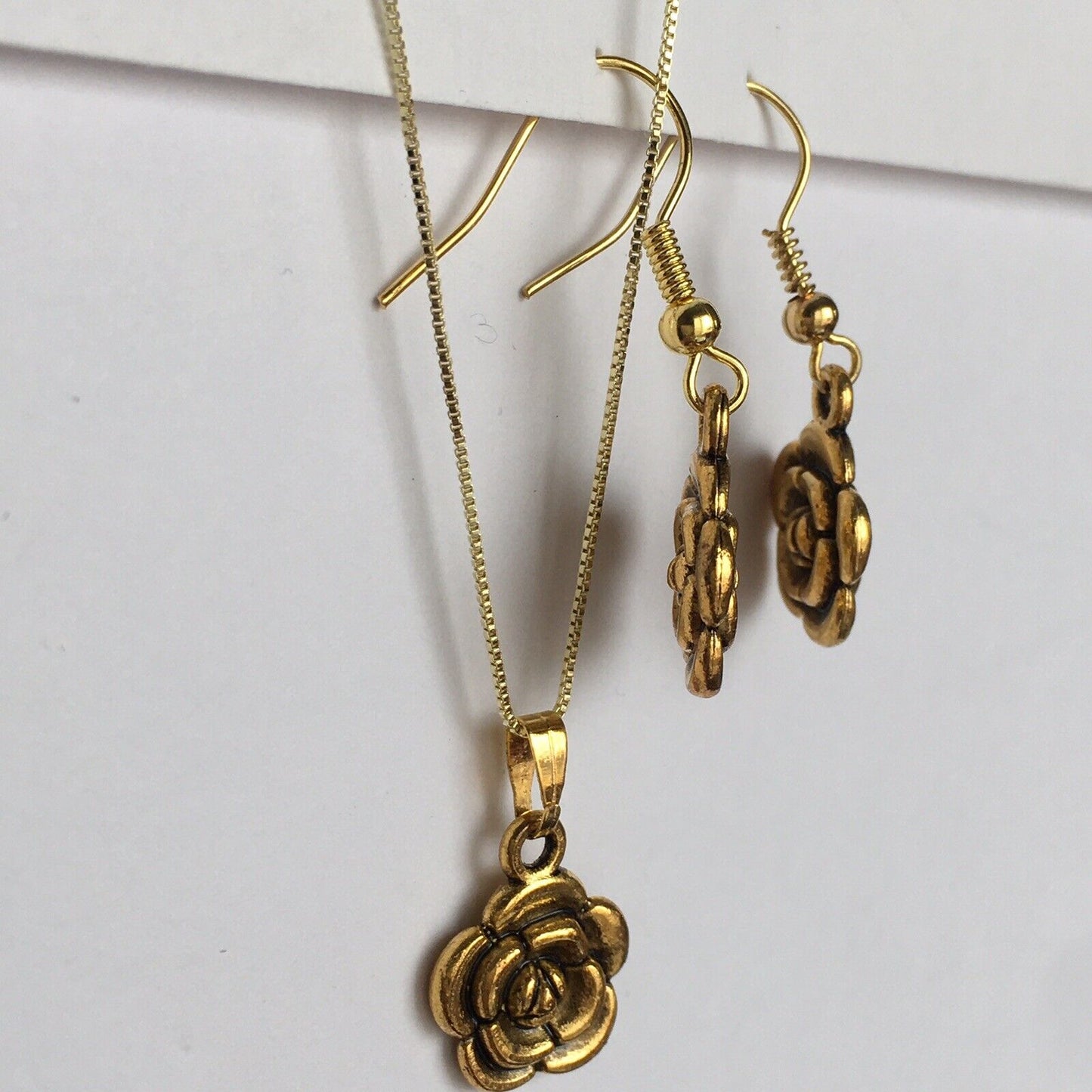 Earrings Pendant Necklace Set Double Side Rose Flower Gift Set