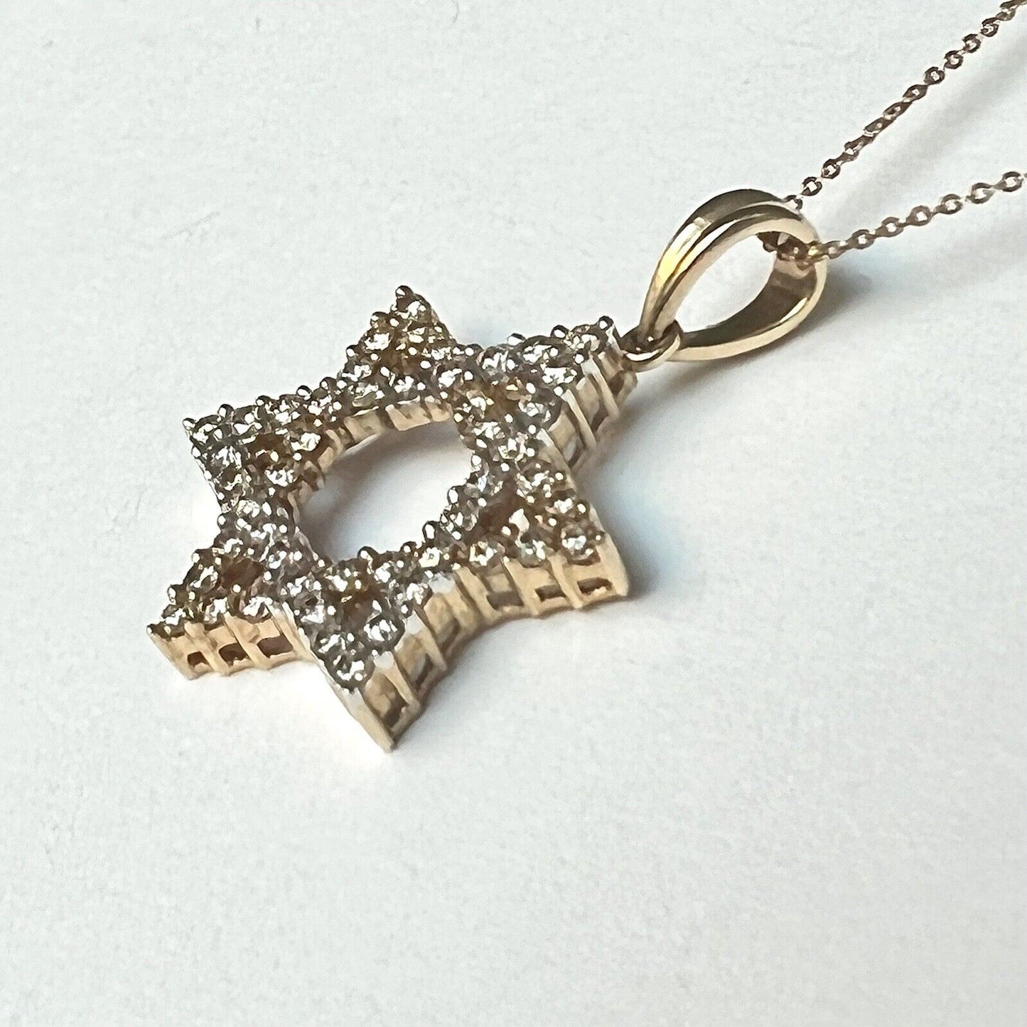 P-22338 New 14k Solid Yellow Gold Genuine Diamond Pendant hexagonal star Unique