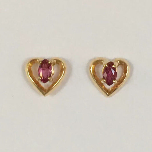 P-0280 14k Solid Yellow Gold Genuine Ruby Heart Earrings Studs Precious Gemstone