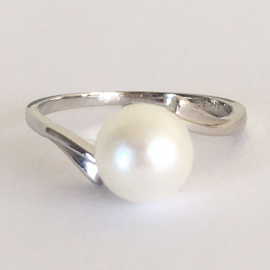 Q11615, New 14k Solid White Gold W/G Ring Natural Japanese Culture Pearl , SZ-7