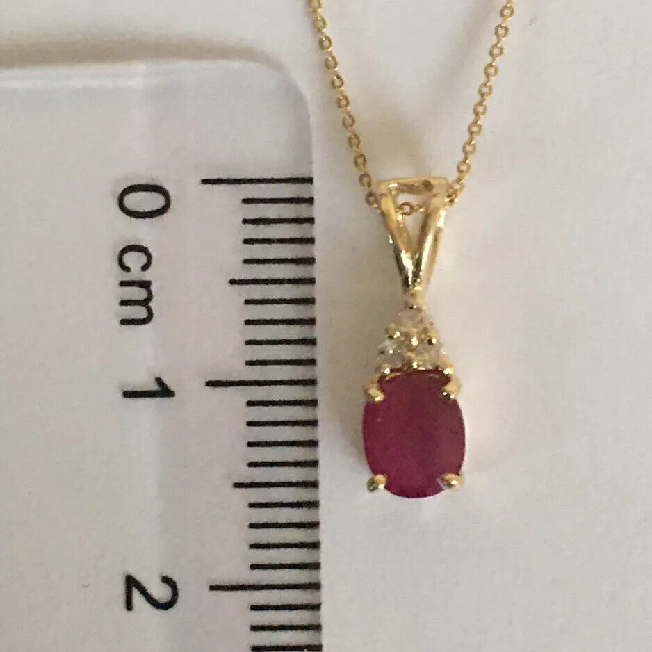 P-95160 New 14k Solid Yellow Gold Genuine Oval Solitary Ruby Diamond Pendant