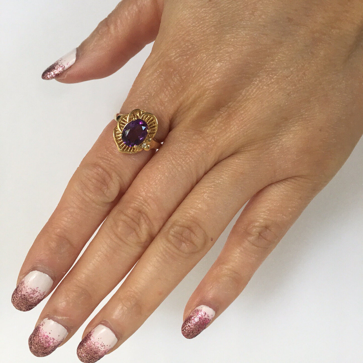 Q8519, New 14k Solid Yellow Gold Y/G Amethyst Ring, SZ-6.5