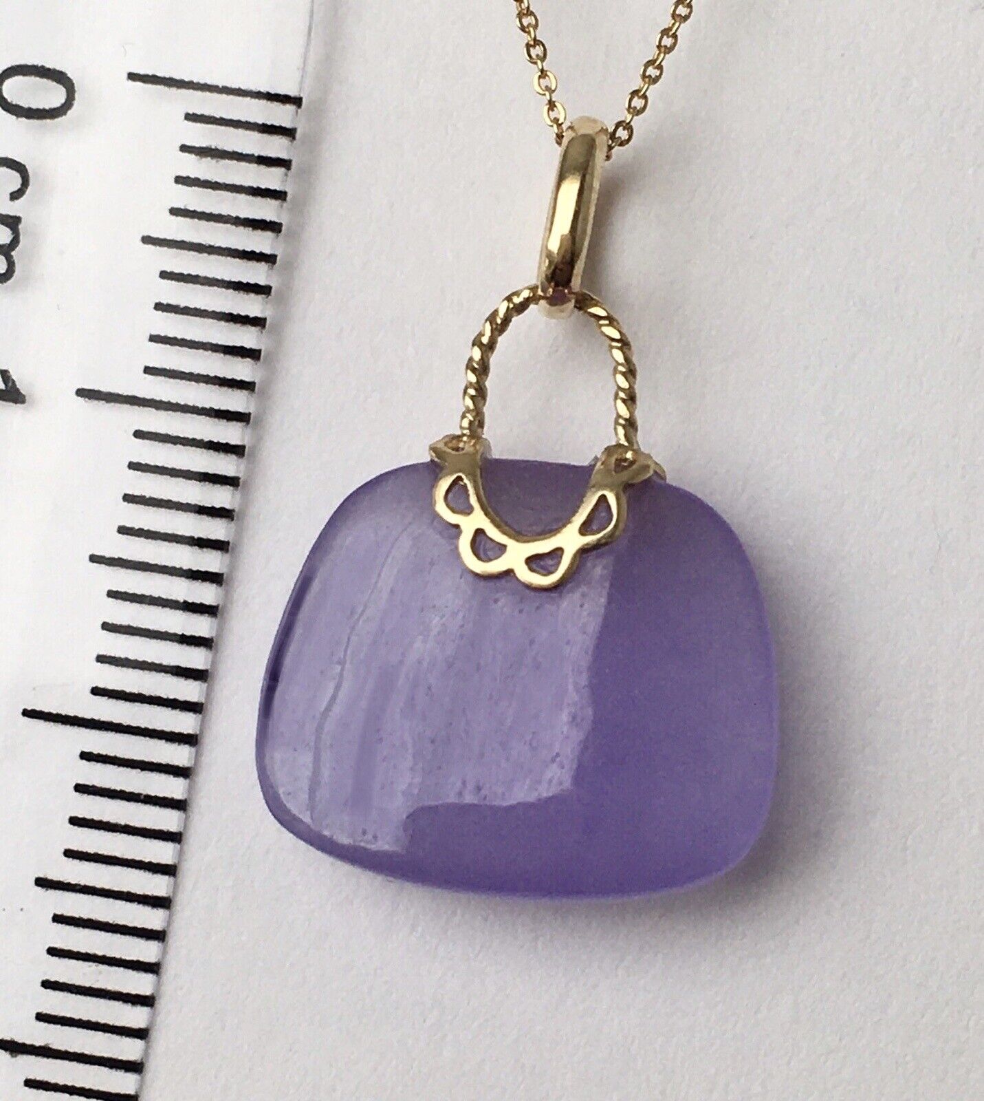 New 14k Solid Yellow Gold Natural Lavender Jade Pendant Good Luck Purse Wallet