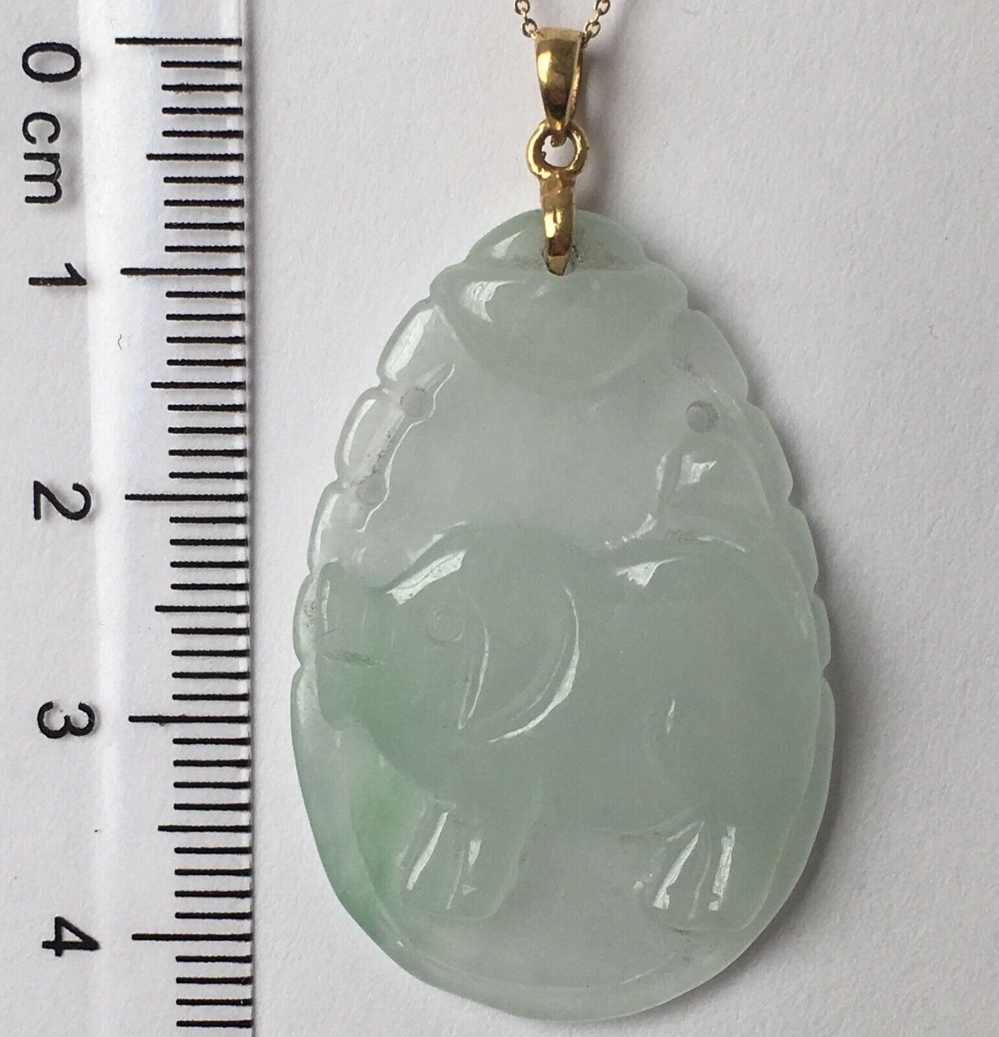 New 18k Solid Yellow Gold White Jade Pendant Good Luck Hand Carved Year Of Pig