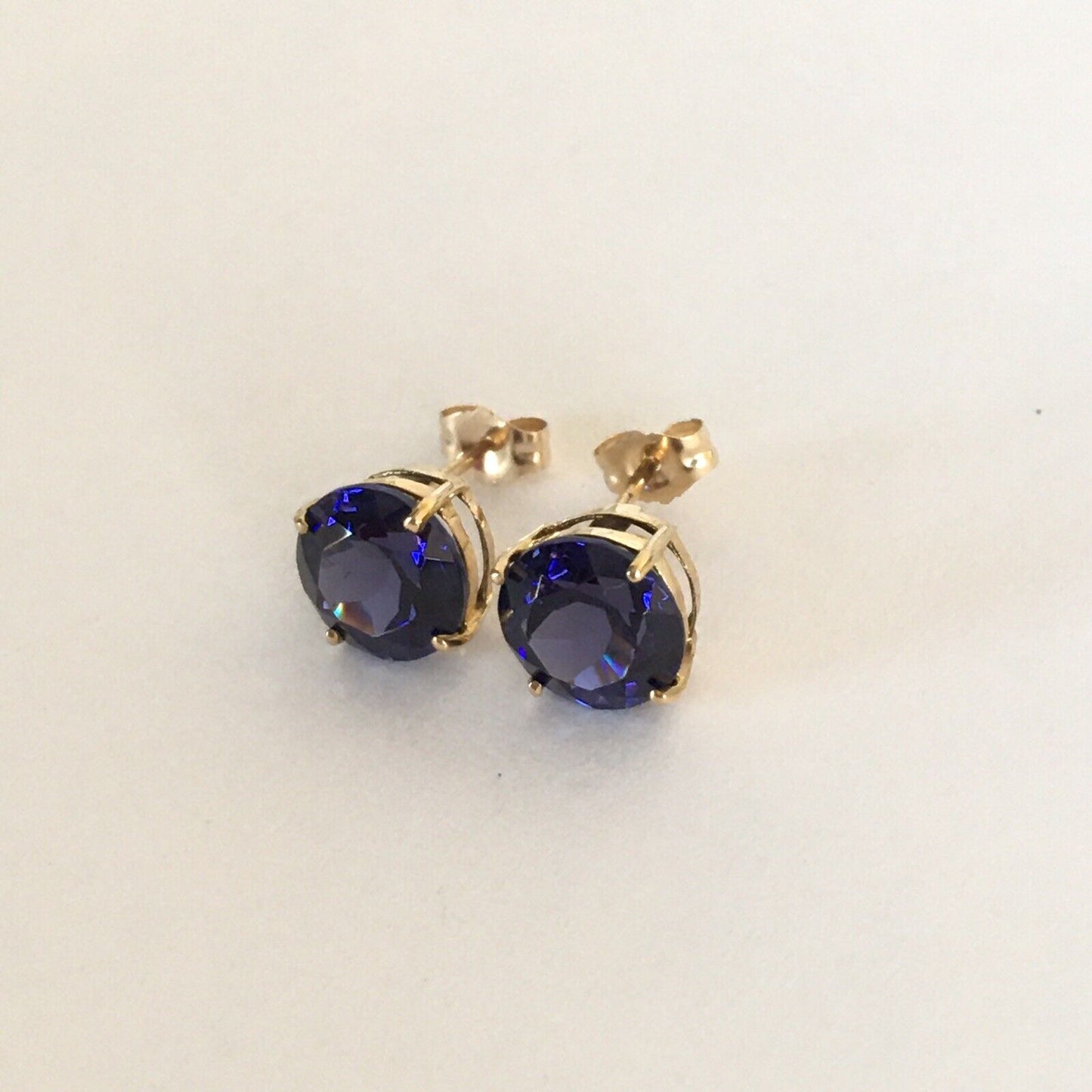 P2160 New 14k Solid yellow Gold Iolite Topaz Earrings Studs Round Gemstone 8*8mm