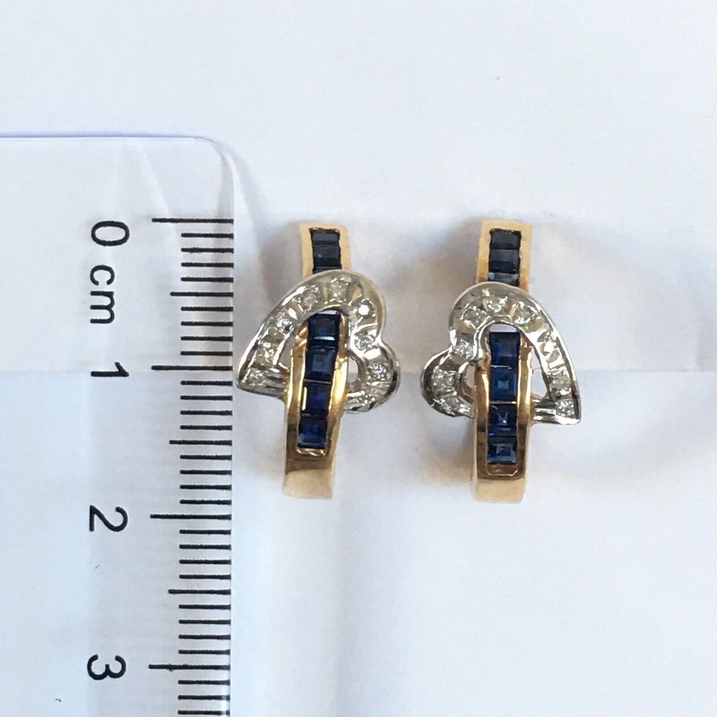 Q0230, New 14k Solid Yellow Gold Genuine Sapphire Post Earrings Natural Diamond