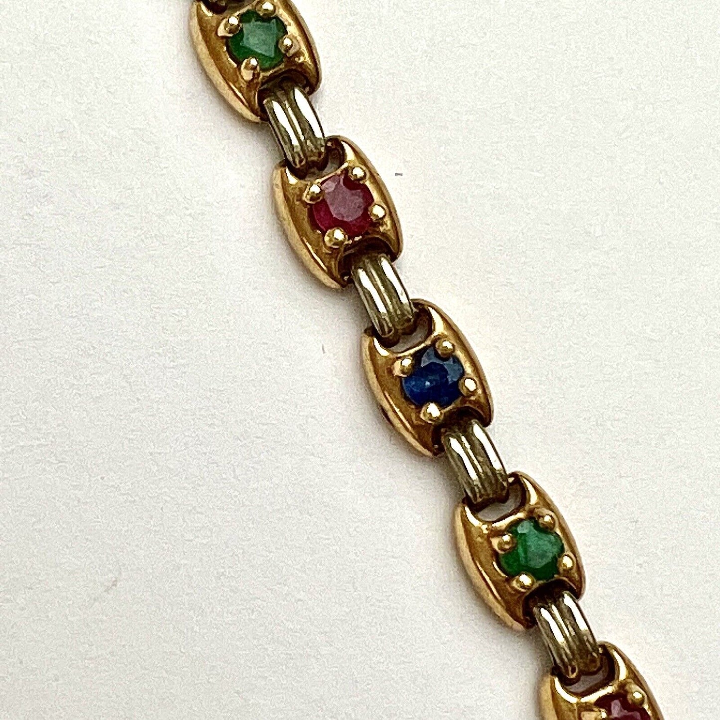 New 18k 750 Marked Yellow White Gold Genuine Ruby Sapphire Emerald Bracelet