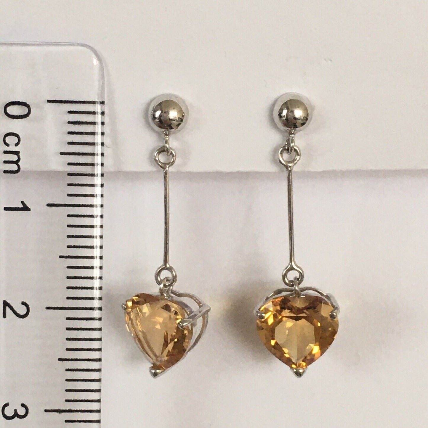 Q13113-4E, New 14k Solid White Gold W/G Heart Citrine Earrings, Studs, Dangling