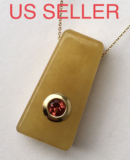 P-0620, New 14k Solid Yellow Gold Yellow Jade Pendant For Good Luck Birthstone