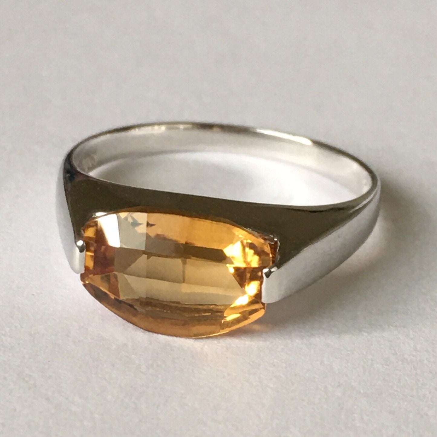 New 14k Solid White Gold W/G Citrine Ring Fancy Cut, 7*11mm, SZ-7, NWT