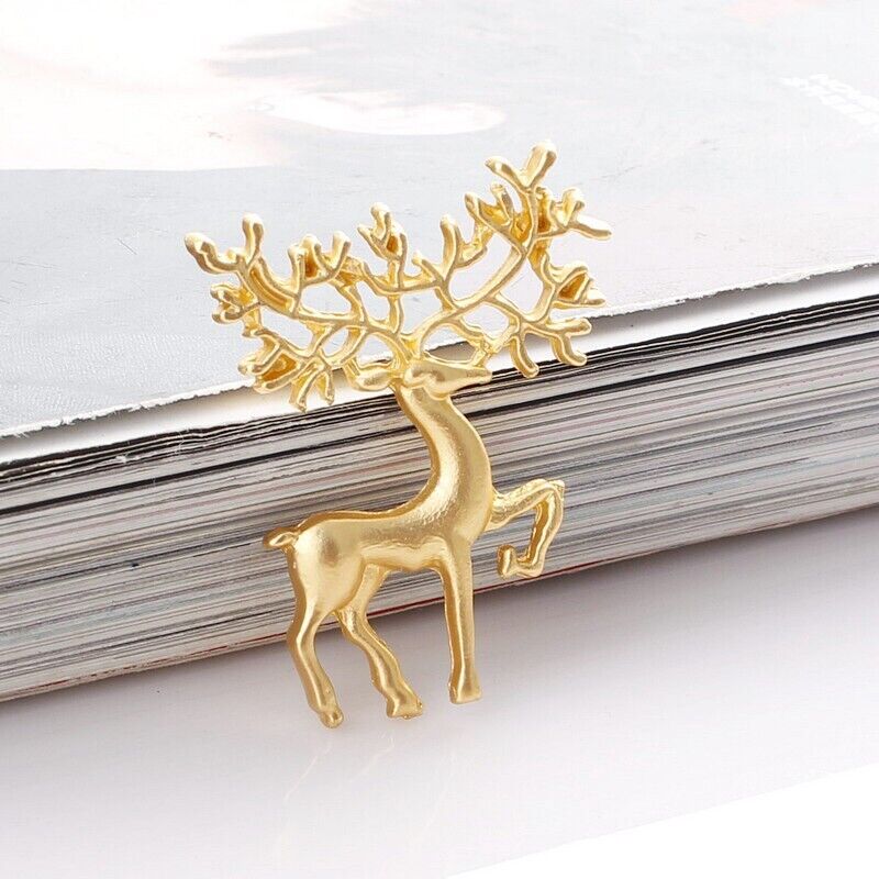 Gold Tone Matte Christmas Elk Deer Brooch Pin Fashion Jewelry