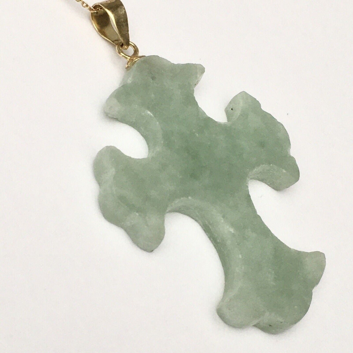 New 14k Solid Yellow Gold Light Green Jade Pendant Good Luck Cross Q210420-8