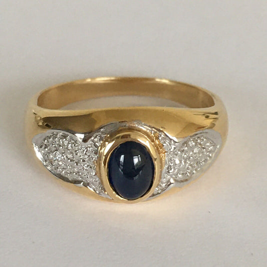 P-6220, New 14k Solid Yellow Gold Y/G Genuine Sapphire Ring With Diamonds, SZ-7