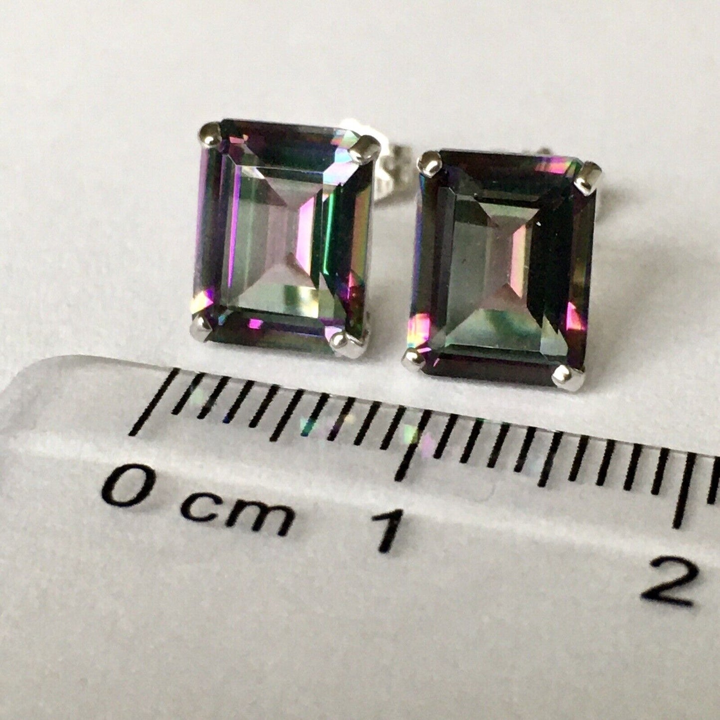 New 14k Yellow Gold Rainbow Mystic Topaz Studs Earrings Gemstone 7*9mm Emerald