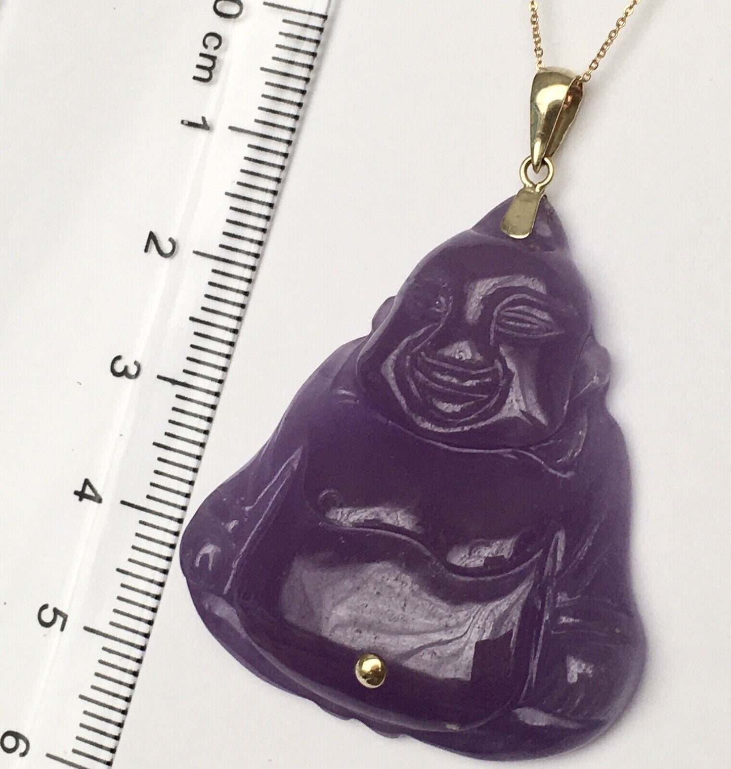 Big New 14k Solid Yellow Gold Natural Quality Lavender Jade Pendant Lucky Buddha