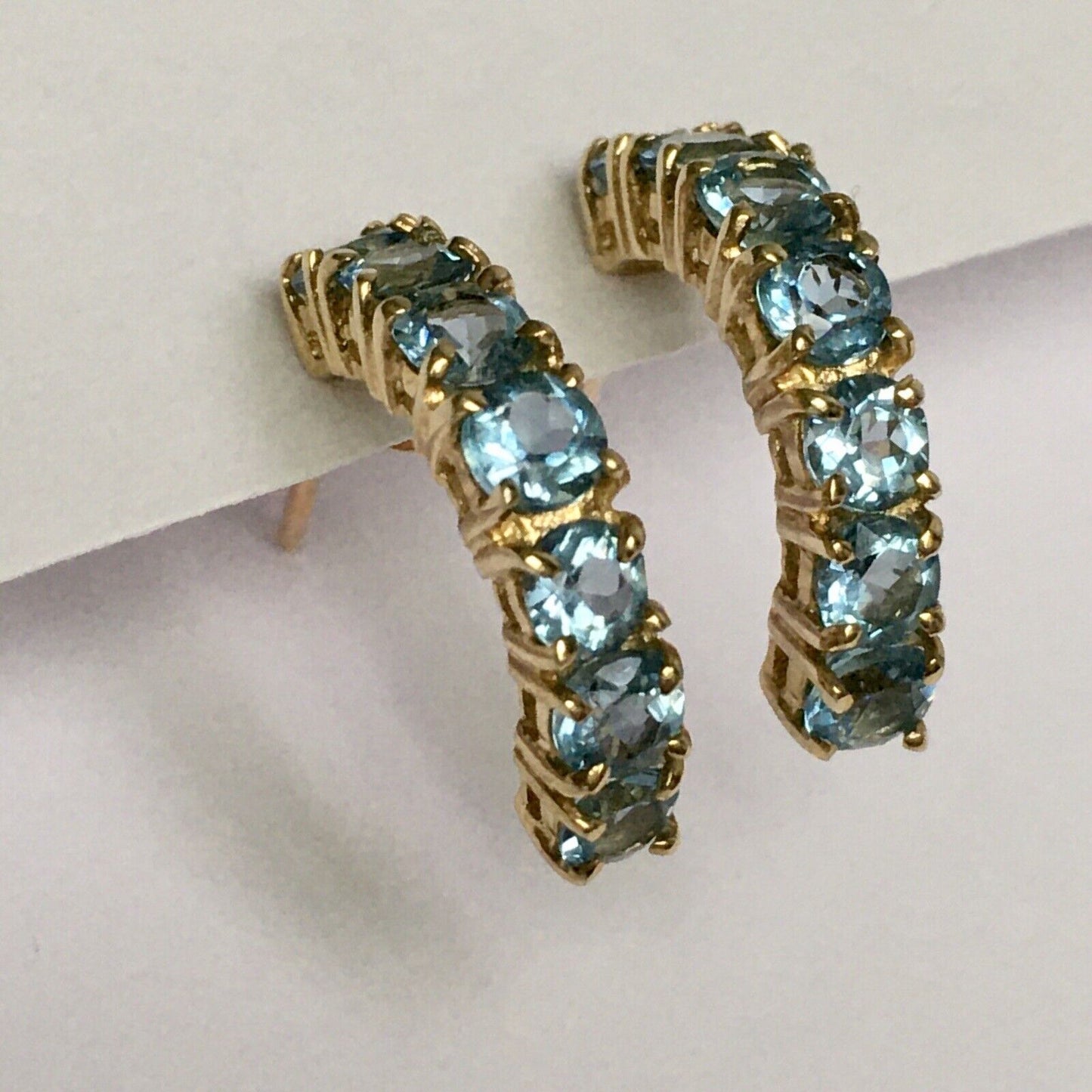 New 14k Solid Yellow Gold Y/G Natural Blue Topaz Studs Earrings Gemstone Gift