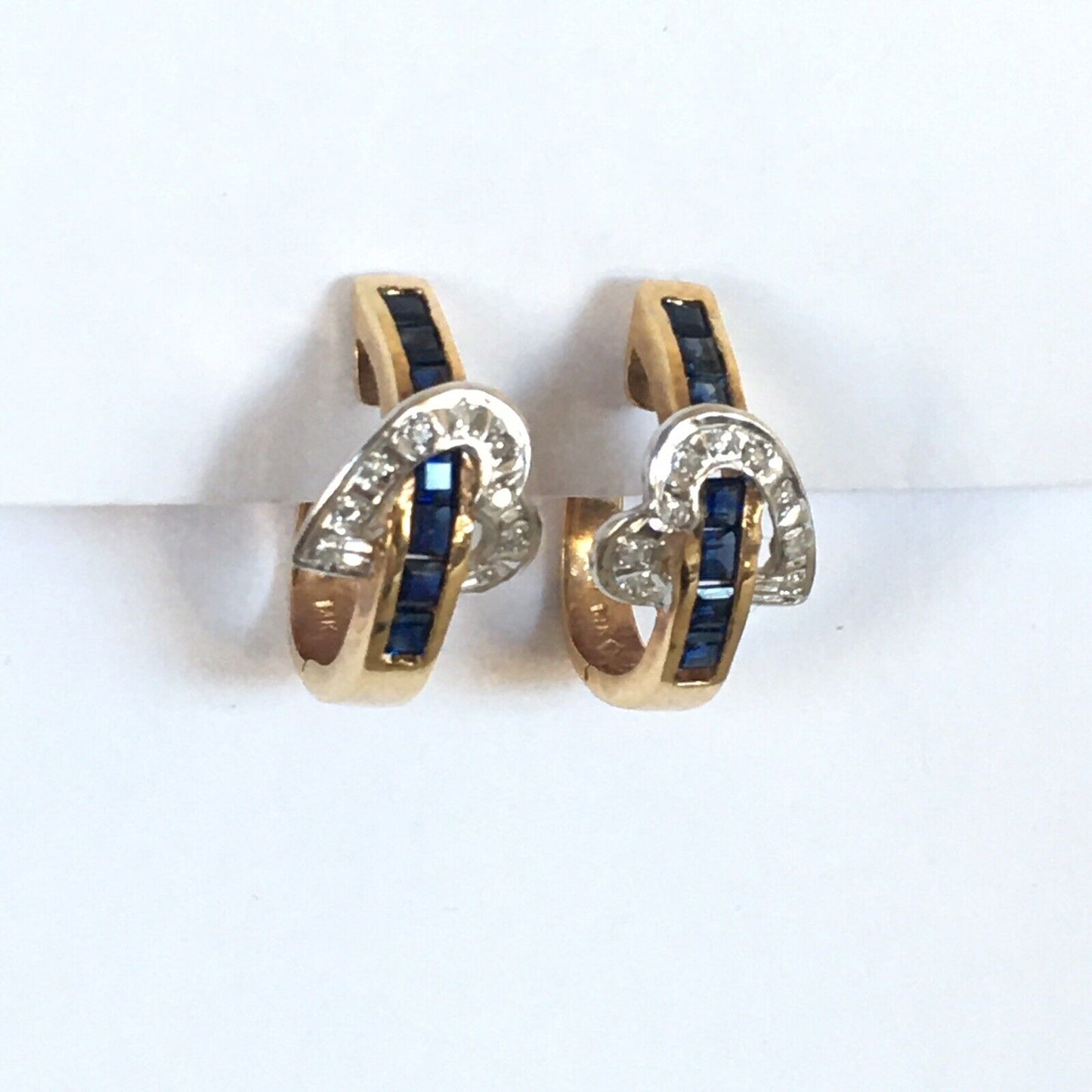 Q0230, New 14k Solid Yellow Gold Genuine Sapphire Post Earrings Natural Diamond