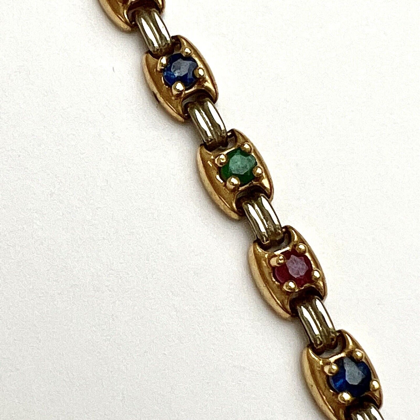 New 18k 750 Marked Yellow White Gold Genuine Ruby Sapphire Emerald Bracelet