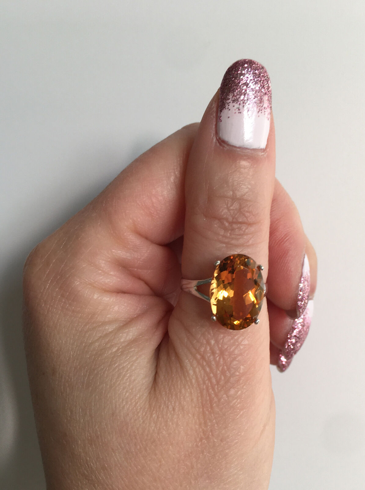 New 14k Solid White Gold W/G Citrine Ring Oval, 10*14mm, SZ-7