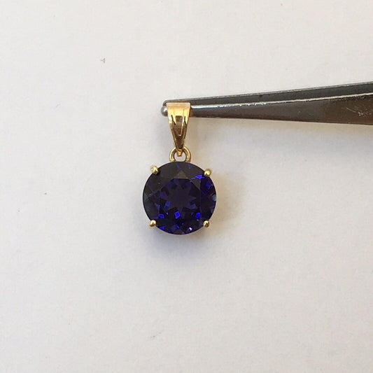 New 14k Solid Yellow Gold Y/G Round Iolite Pendant, 8*8mm, Sapphire Blue