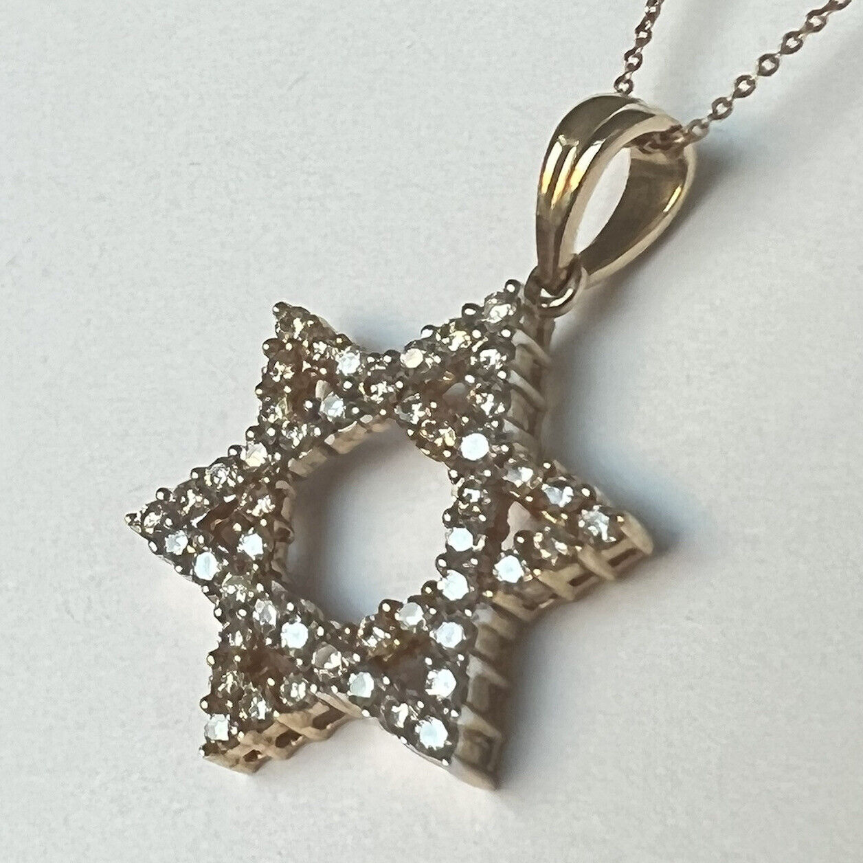 P-22338 New 14k Solid Yellow Gold Genuine Diamond Pendant hexagonal star Unique