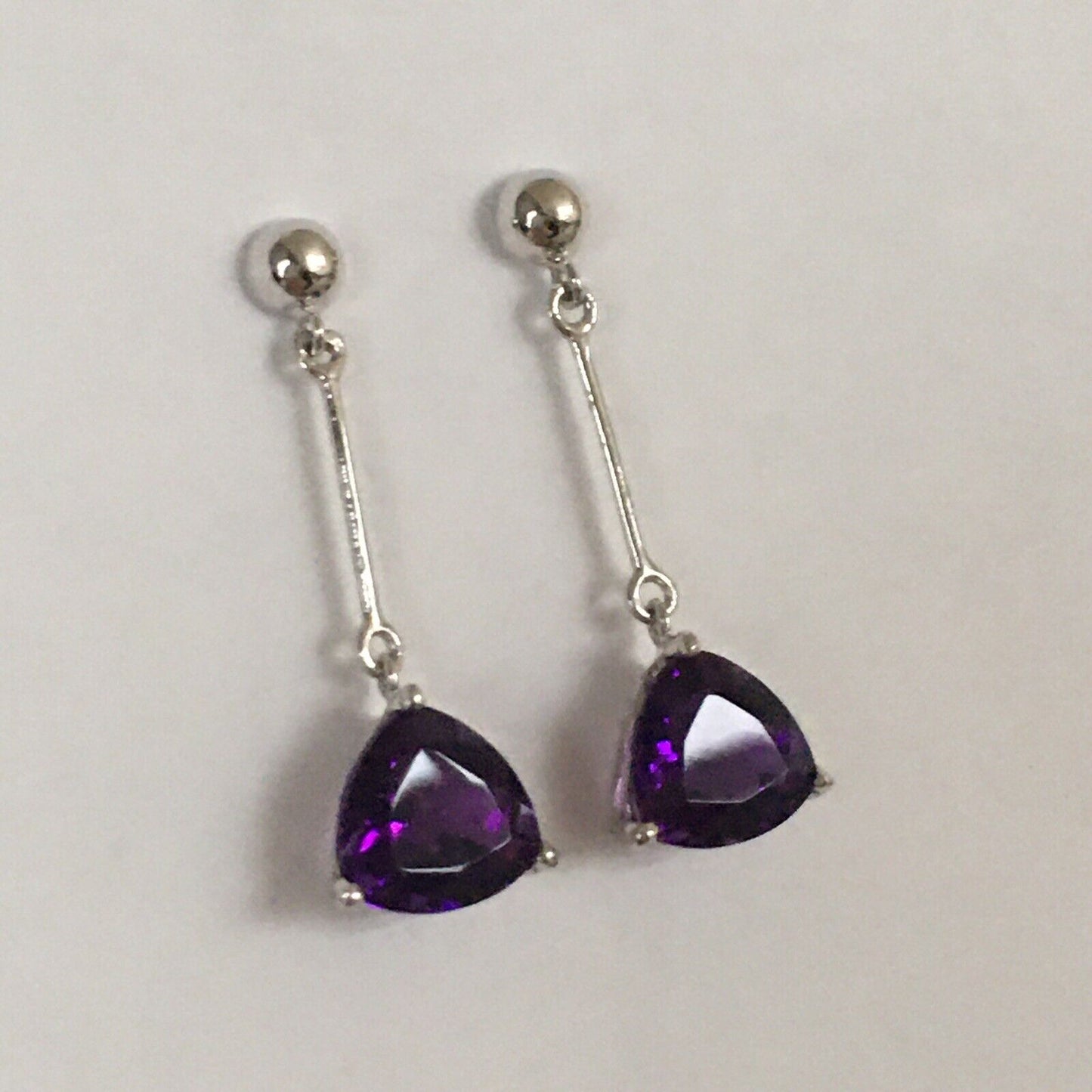 Q4313, New 14k Solid White Gold W/G Amethyst Earrings, Studs, Dangling