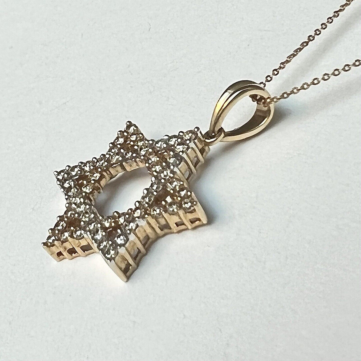 P-22338 New 14k Solid Yellow Gold Genuine Diamond Pendant hexagonal star Unique