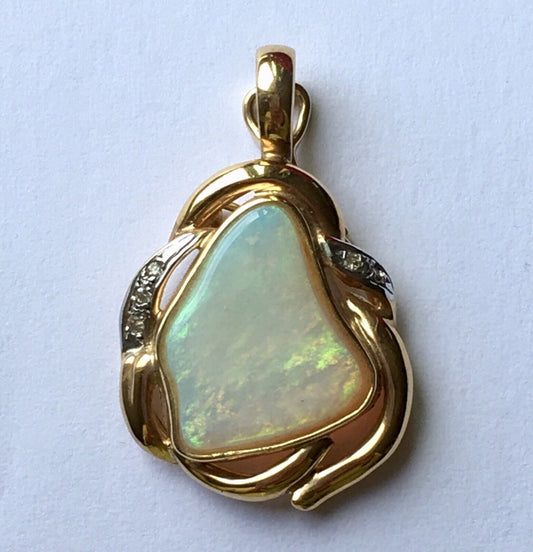 New 14k Solid yellow Gold Y/G Nature Fire Opal Pendant, 1 Inch, P9718712