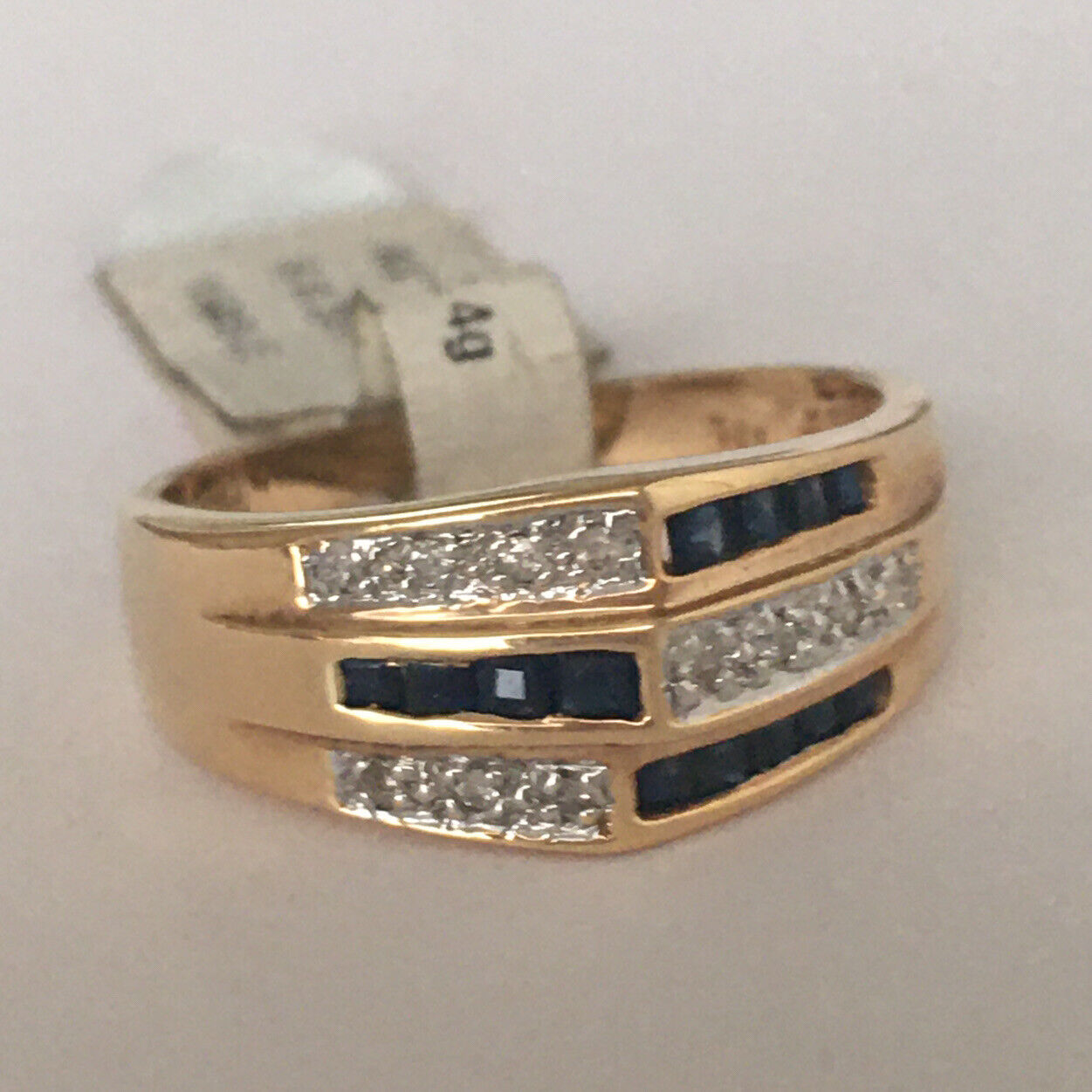 Q3124, New 14k Solid Yellow Gold Y/G Genuine Diamond Sapphire Ring, SZ-7