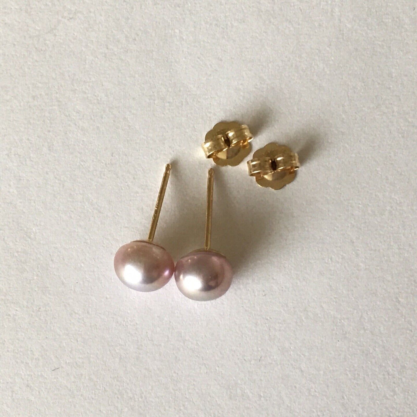 P-5206, New 14k Solid Yellow Gold Natural Pink Water Pearl Studs Earrings, 6mm