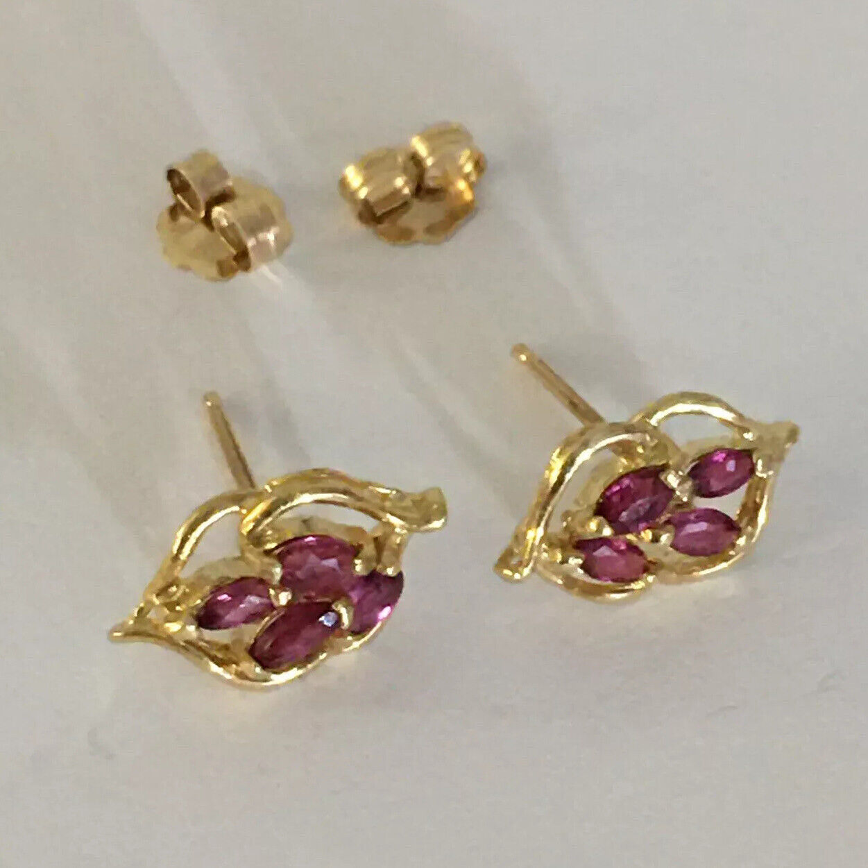 P-8810 14k Solid Yellow Gold Genuine Ruby Earrings Unique Flower Studs Gemstone