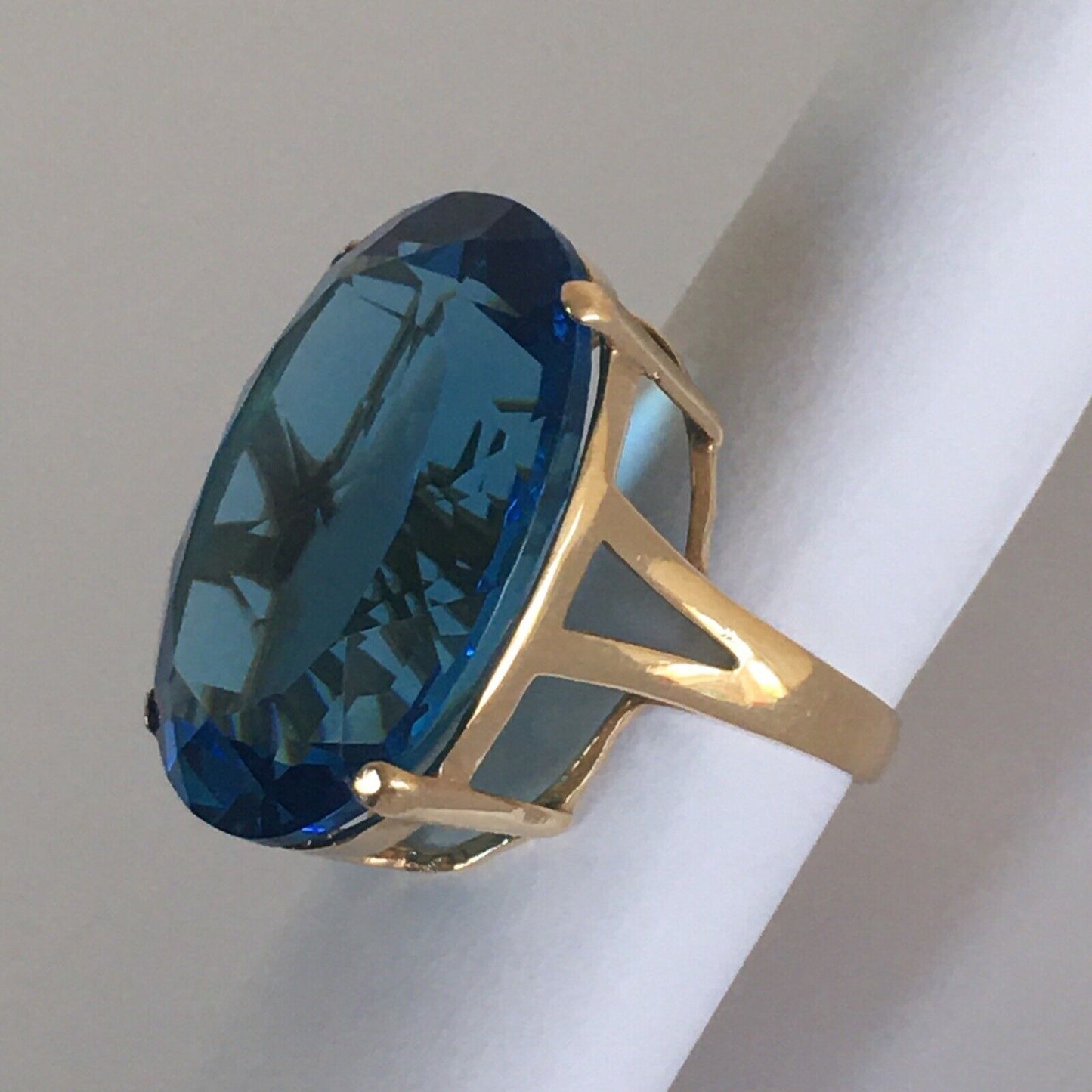 New 14k Solid Yellow Gold Y/G Ring Blue Topaz, 20*27mm, Oval, SZ-8, P0614512