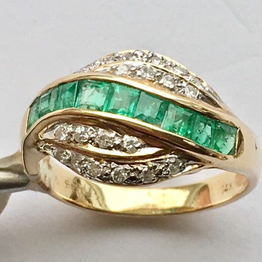 Q9426, New 14k Solid Yellow Gold Y/G Genuine Diamond Emerald Ring, SZ-7