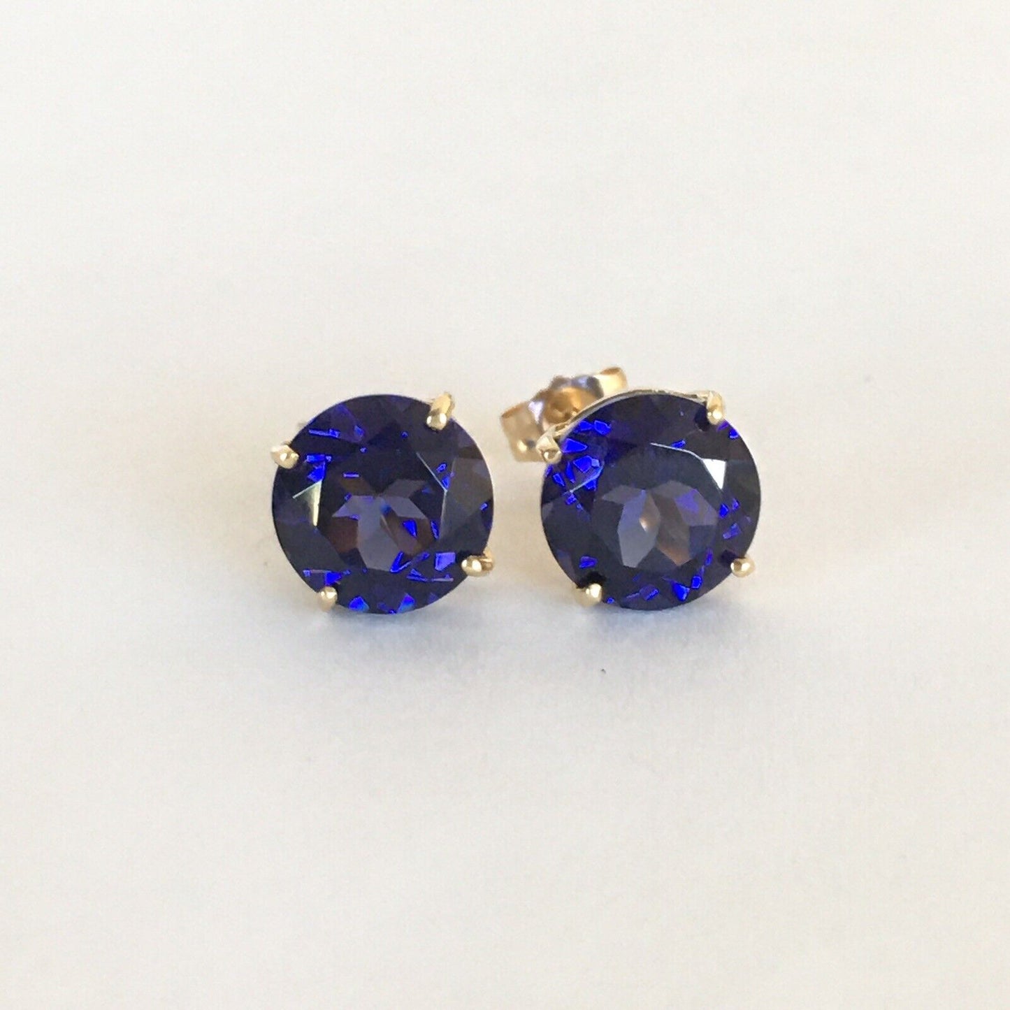 P2160 New 14k Solid yellow Gold Iolite Topaz Earrings Studs Round Gemstone 8*8mm