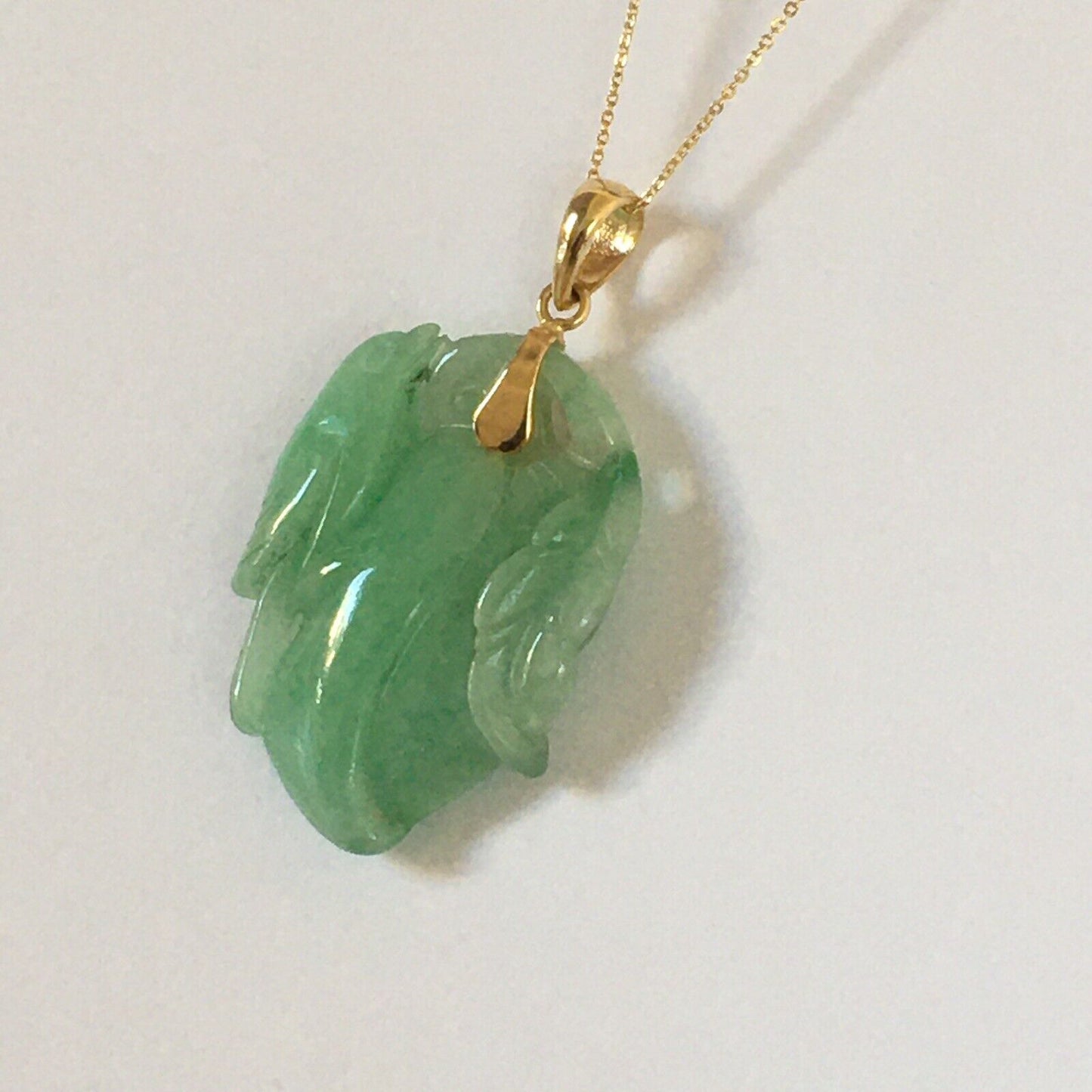 P-4040 New 14k Solid Yellow Gold Natural Quality Green Jade Pendant HandCut Pear