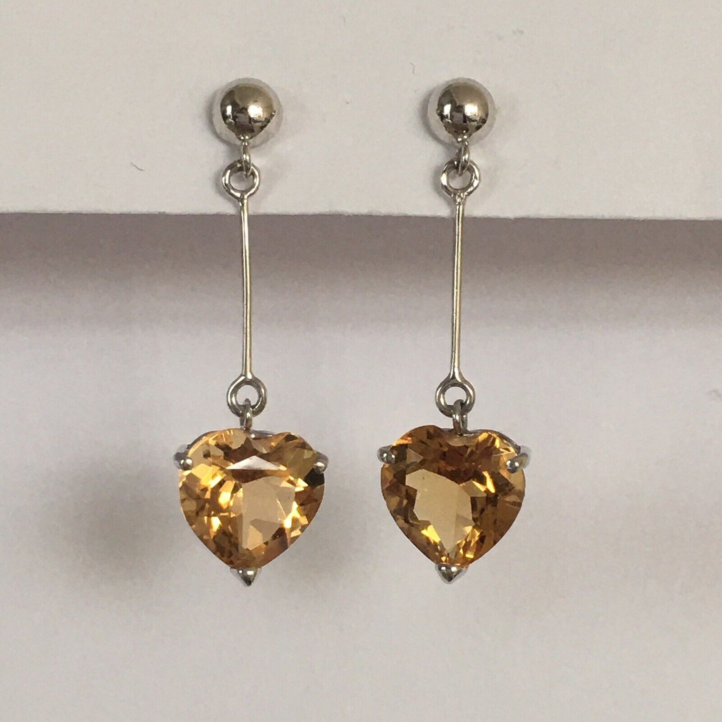 Q13113-4E, New 14k Solid White Gold W/G Heart Citrine Earrings, Studs, Dangling