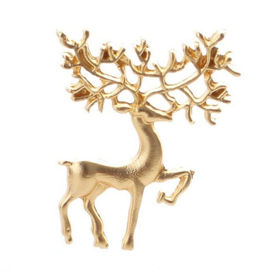 Gold Tone Matte Christmas Elk Deer Brooch Pin Fashion Jewelry