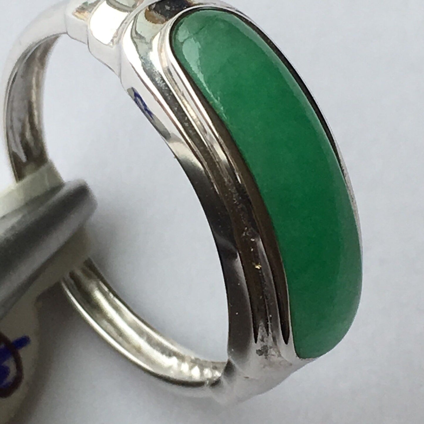 Q12318, New 14k Solid White Gold W/G Natural Grade Green Jade Ring, 15*5mm, SZ-6