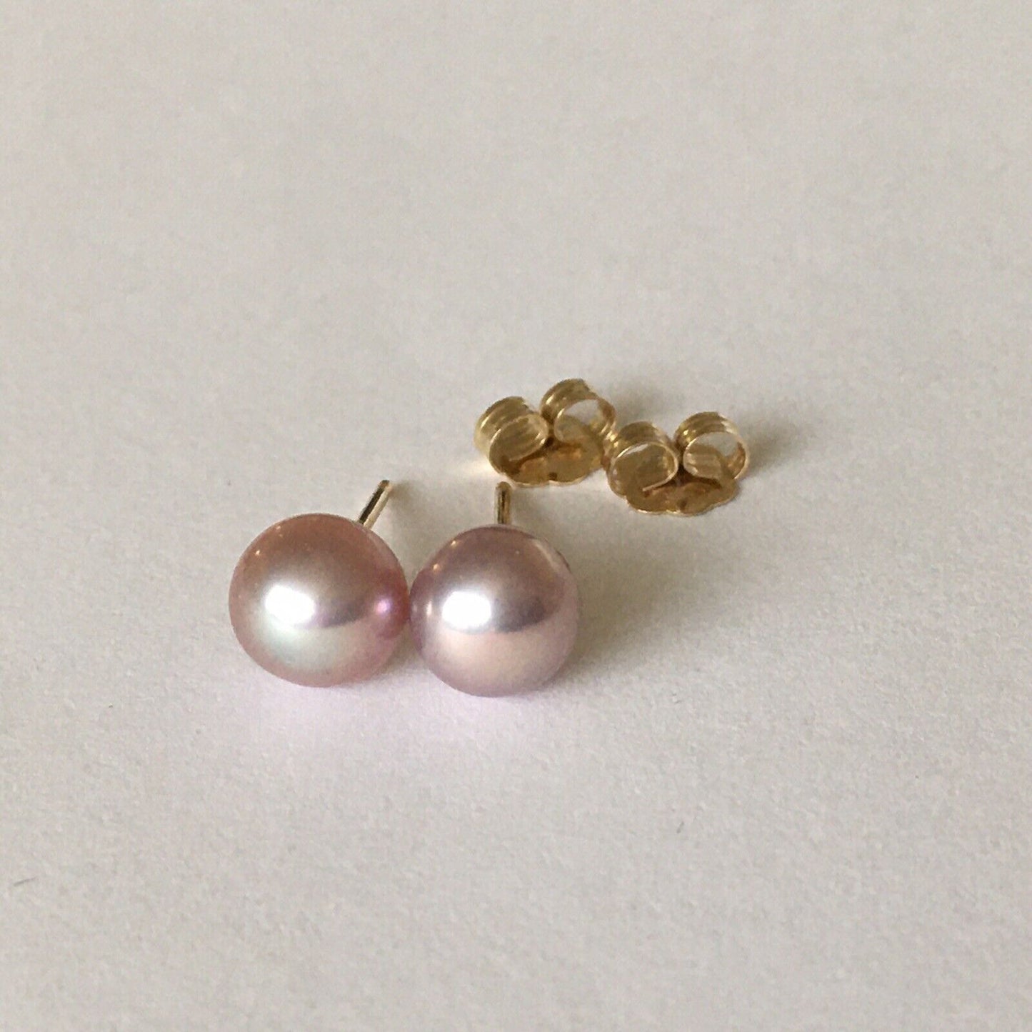 P-5206, New 14k Solid Yellow Gold Natural Pink Water Pearl Studs Earrings, 6mm