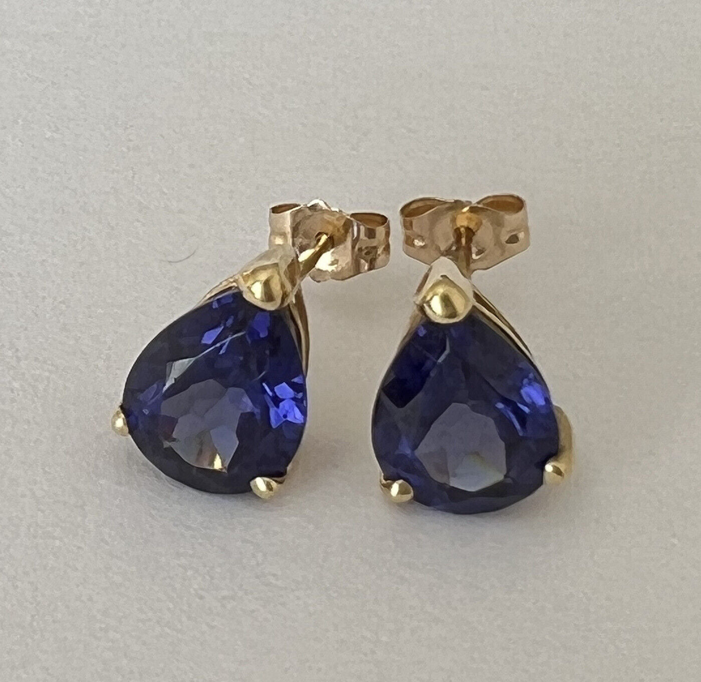 P2250 New 14k Solid yellow Gold Iolite Topaz Pear Studs Earrings Gemstone 7*9mm